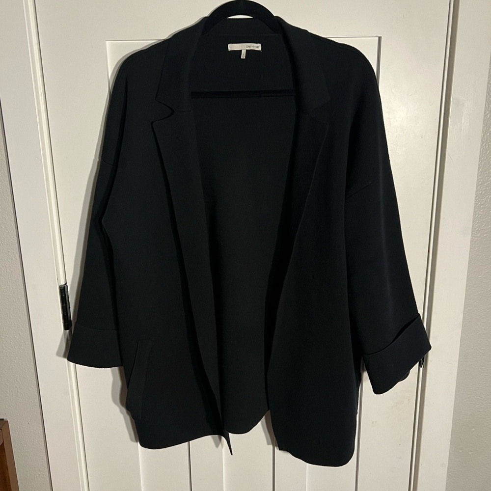 Oak + Fort Black Open Front Drop Shoulder Cardigan Size Large
